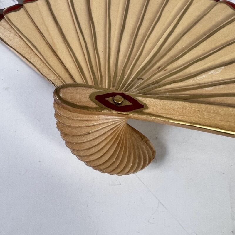 Ventaglio vintage per signora in legno naturale e tessuto dipinto a mano fiori Ventagli
