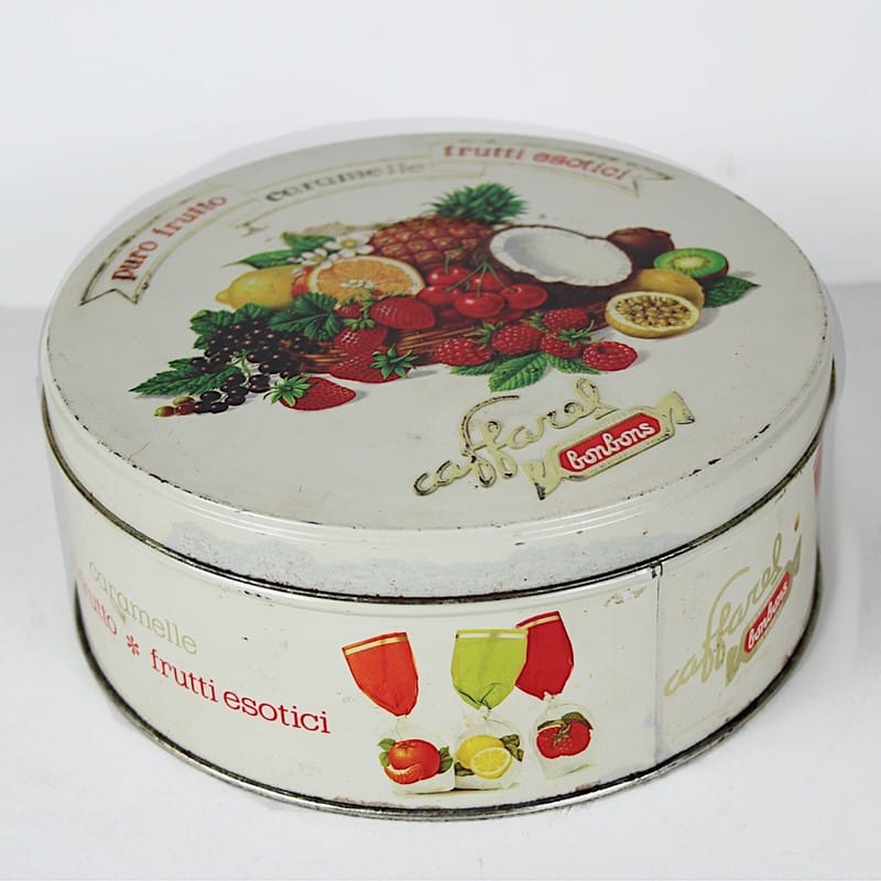 Scatola in latta vintage da collezione di caramelle rotonda vecchia CAFFAREL Categoria  Pubblicità vintage