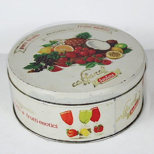 Scatola in latta vintage da collezione di caramelle rotonda vecchia CAFFAREL Categoria  Pubblicità vintage