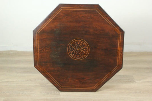 Tavolino tavolo antico da salotto in legno palissandro ottagonale inglese  '800 Categoria  Tavoli - tavolinetti