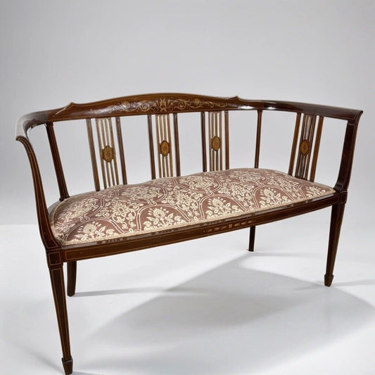 Antico divanetto divano in legno di mogano intarsiato poltrona panca panchetta