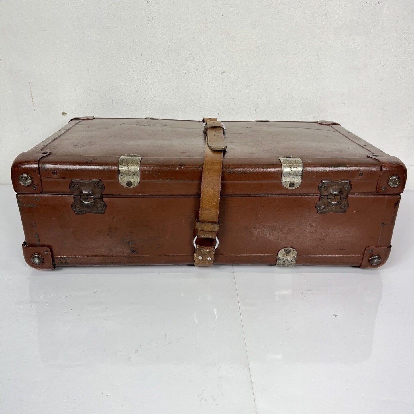 Valigia vintage anni 40 in cartone marrone Borsa Antica bagaglio da viaggio