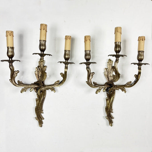 Applique vintage in ottone bronzo a tre fiamme luci Lampade stile antico parete
