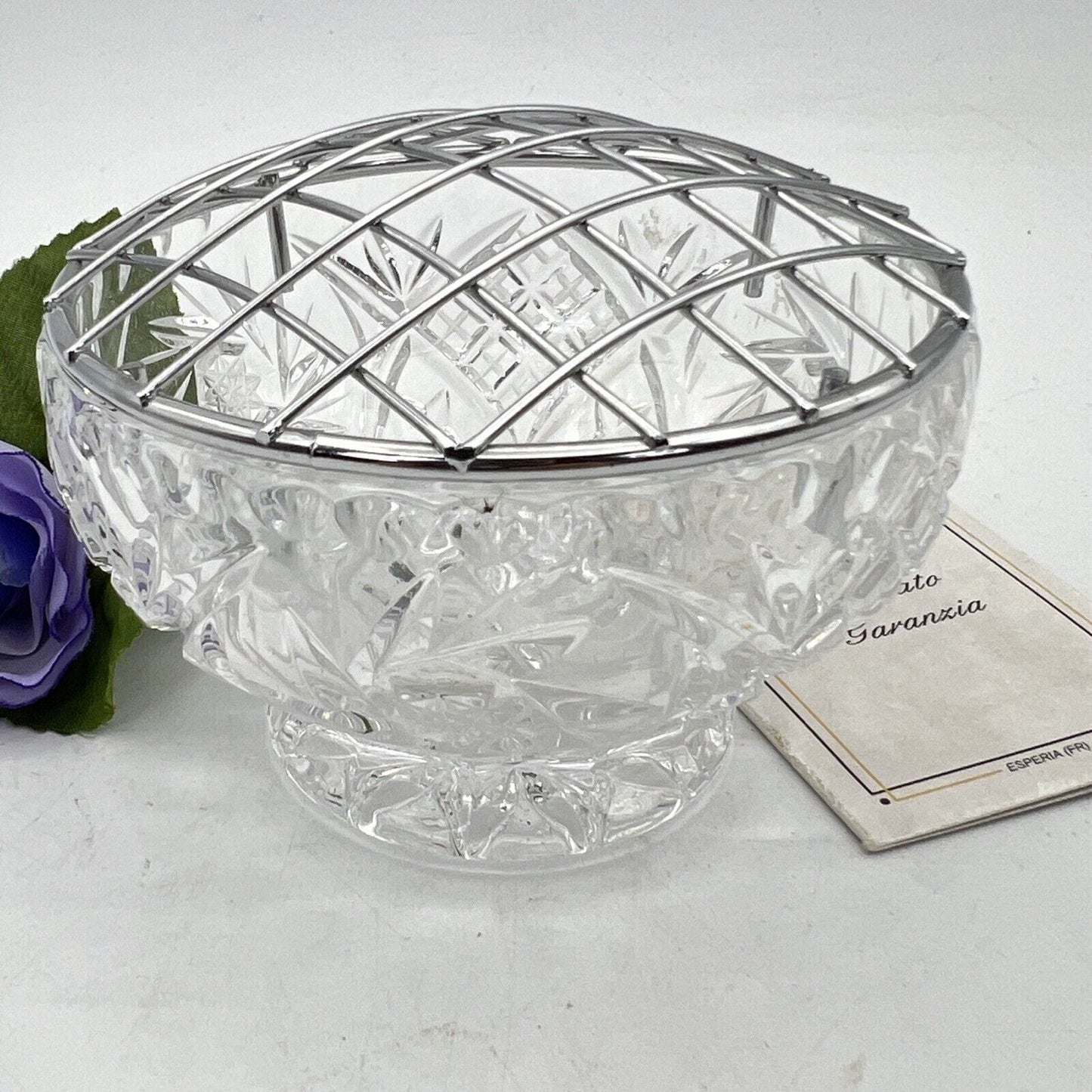 Vasetto portafiori antico in cristallo vetro silver plated ciotola porta fiori