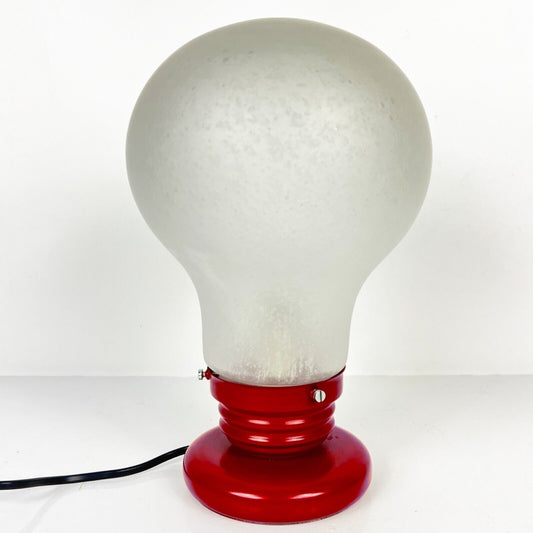 Lampada da tavolo di design a forma di lampadina anni 90 modernariato base rossa