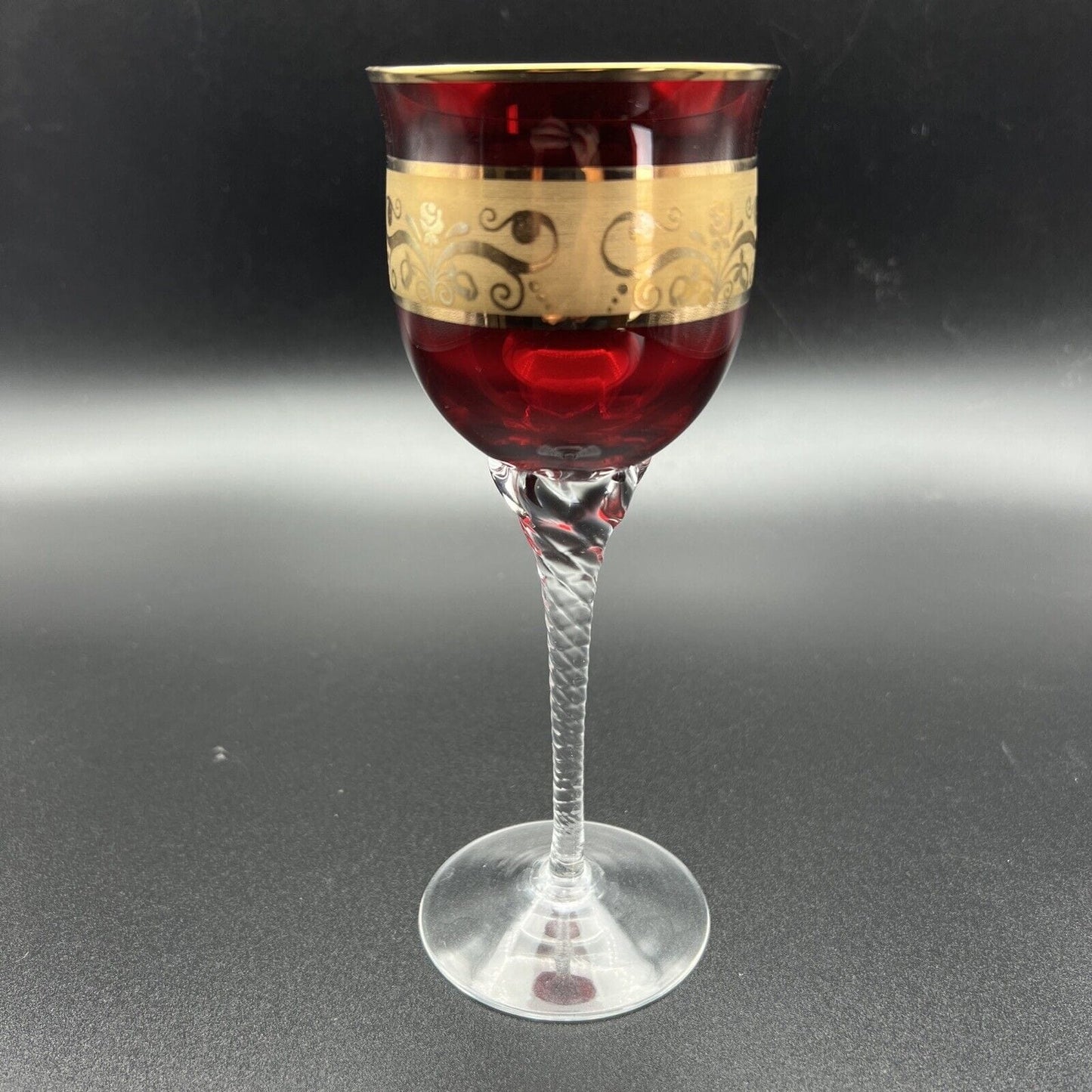 Set Bicchieri vintage in vetro da Vino per aperitivo a calice Anni 70 Rosso Oro