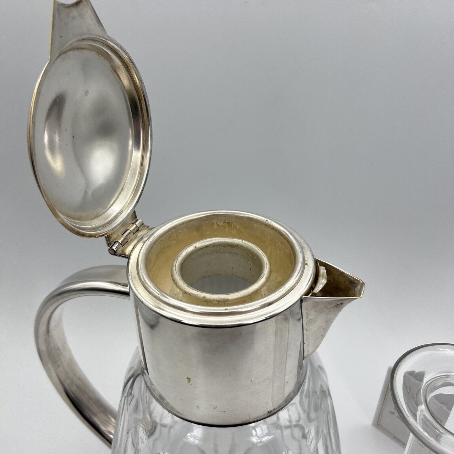 Brocca caraffa antica in cristallo argento silver plated decanter porta ghiaccio
