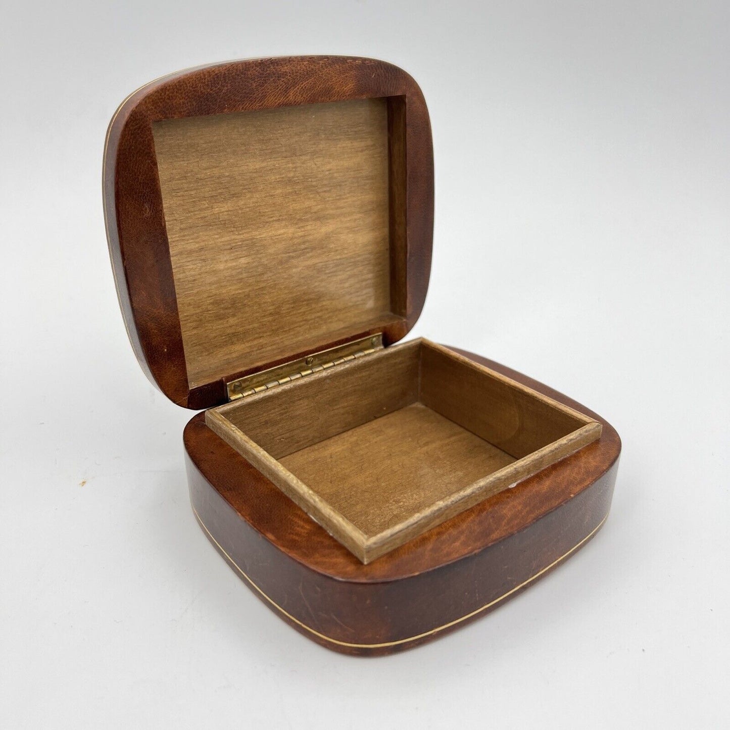 Scatola antica in pelle marrone da scrivania custodia scatolina porta oggetti