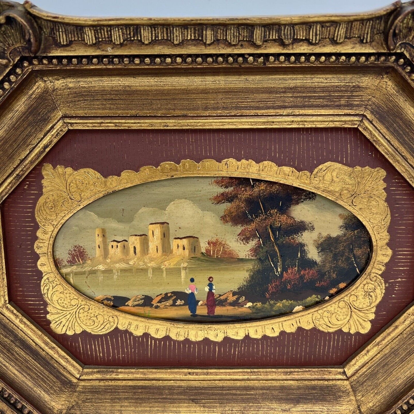 Quadro antico dipinto a olio su rame quadro con cornice oro stile barocco 900