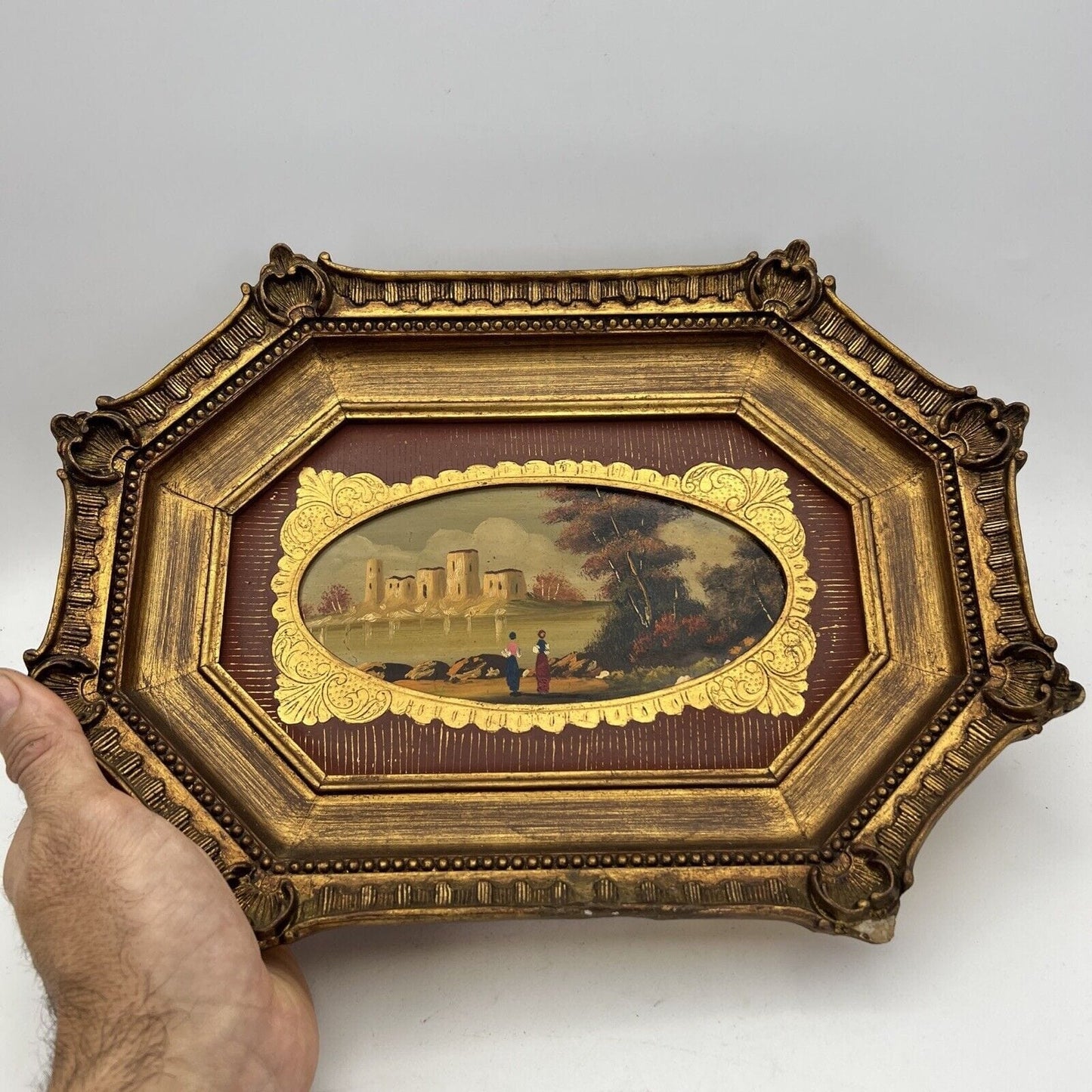 Quadro antico dipinto a olio su rame quadro con cornice oro stile barocco 900