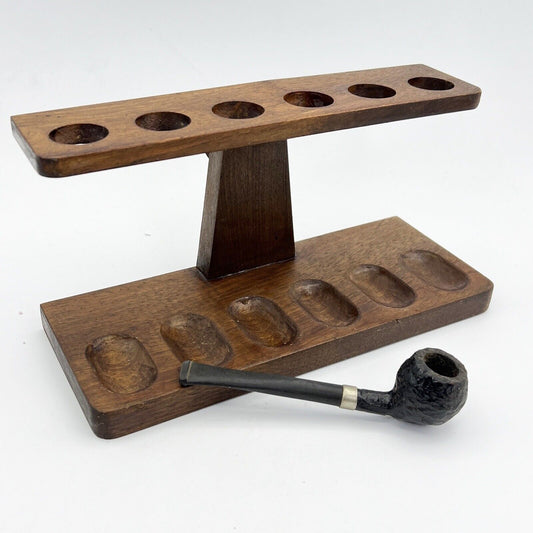 Portapipe antico in legno di rovere da tavolo 6 posti epoca 900 inglese pipe