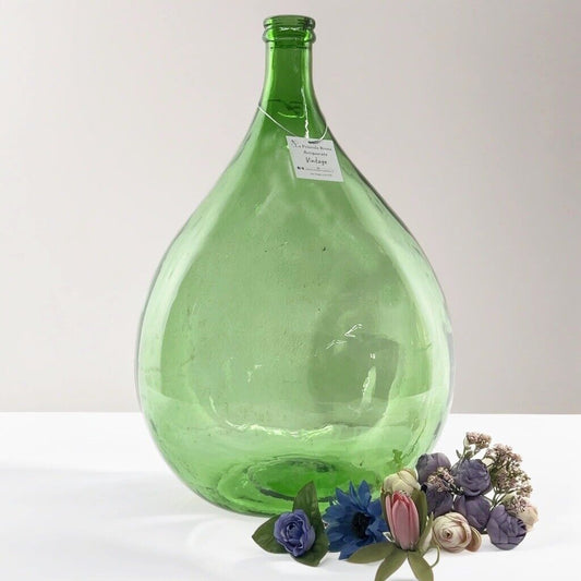 Damigiana in vetro antica soffiato da 25 Litri vecchio boccione verde per vino