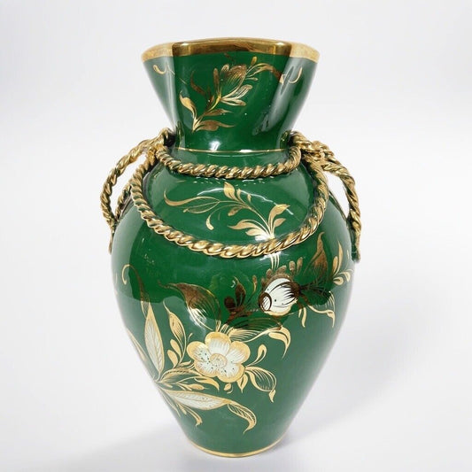 Antico Vaso in ceramica terraglia vintage verde  oro porta fiori anni 50 Firenze