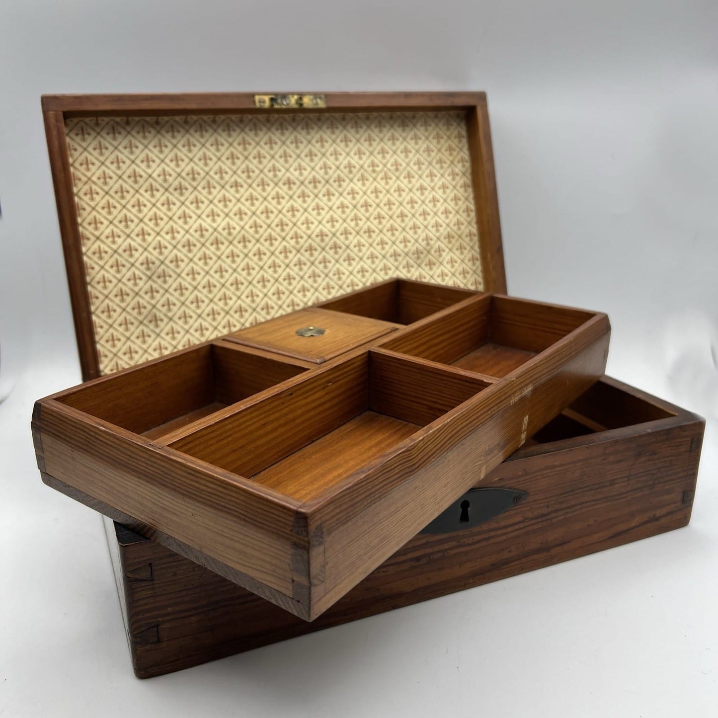 Scatola antica antica in legno inglese epoca 800 cofanetto da scrivania ufficio Categoria  Scatole in legno