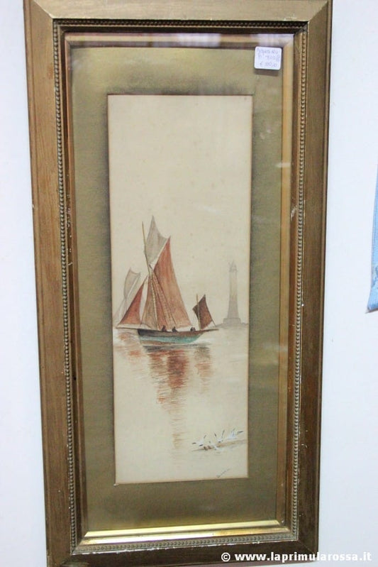 ACQUERELLO D'EPOCA SOGGETTO MARINO CON VELIERO VINTAGE WATERCOLOR Categoria  Stampe e Incisioni