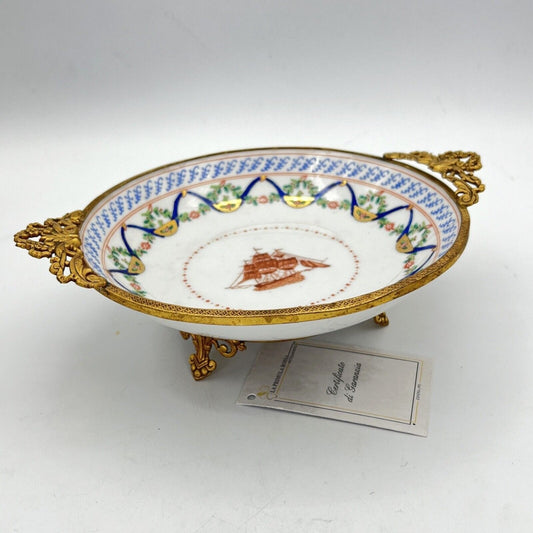 Alzata Piatto Vassoio Alzatina vintage antico in porcellana Limoges e ottone Categoria  Alzate