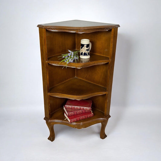 Angoliera antica in legno mobile ad angolo libreria tavolino con ripiani anni 50 Categoria  Vetrine