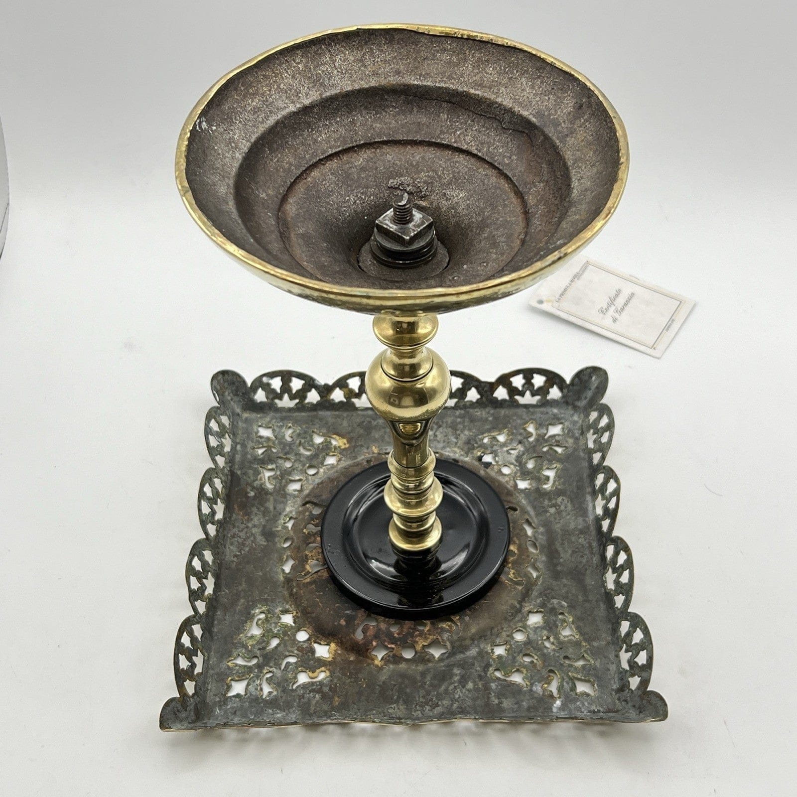 Antica alzata centrotavola porta teiera in Ottone epoca '800 piedistallo Inglese Categoria  altro