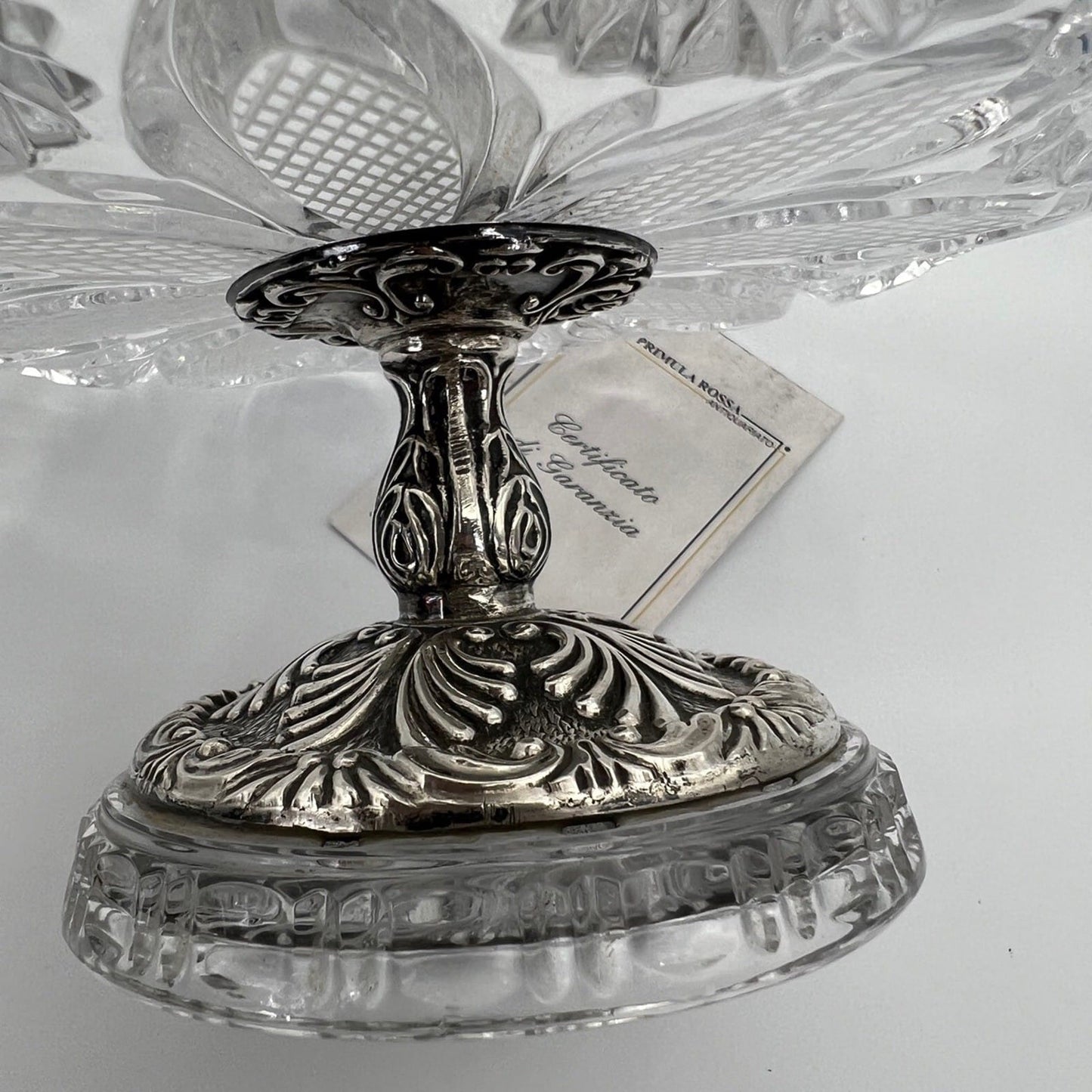 Antica Alzata porta bon bon dolci in argento 800 e vetro molato alzatina Categoria  Sheffield & Argento