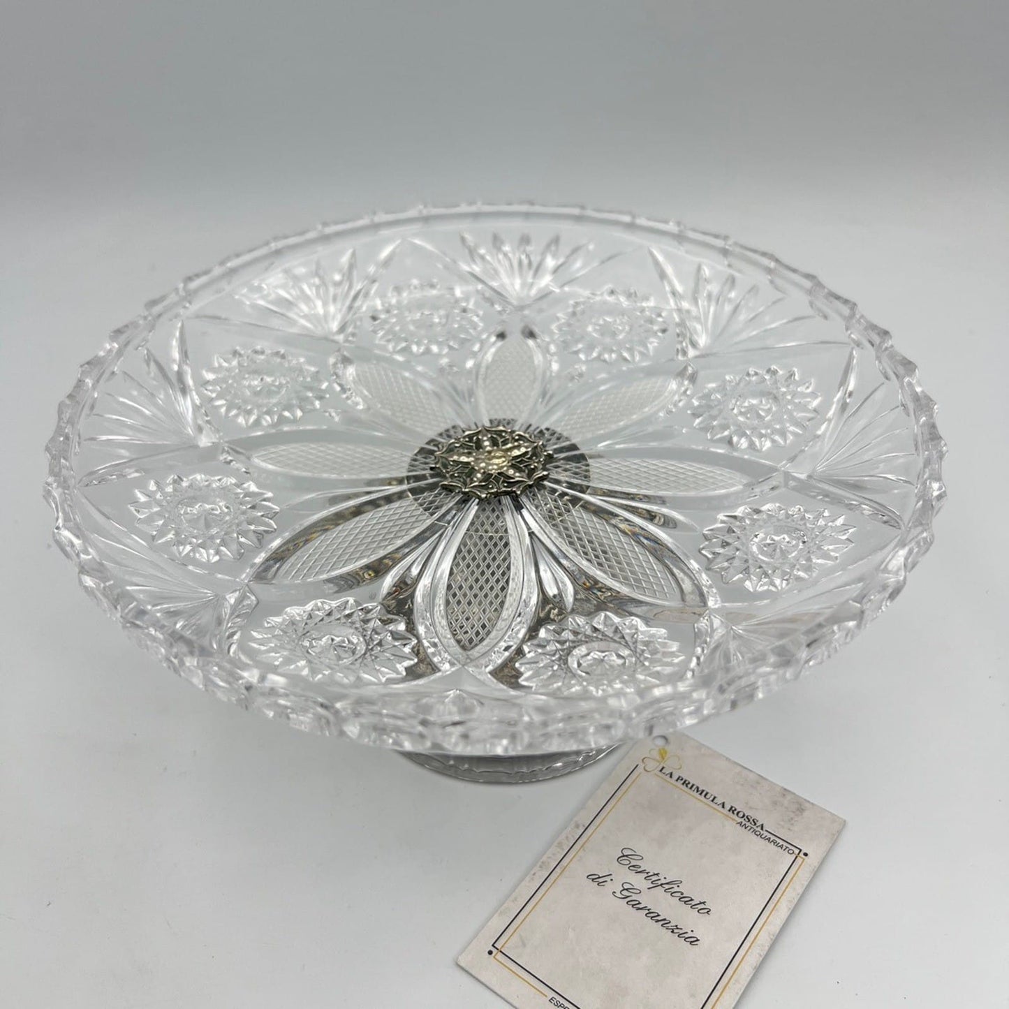 Antica Alzata porta bon bon dolci in argento 800 e vetro molato alzatina Categoria  Sheffield & Argento