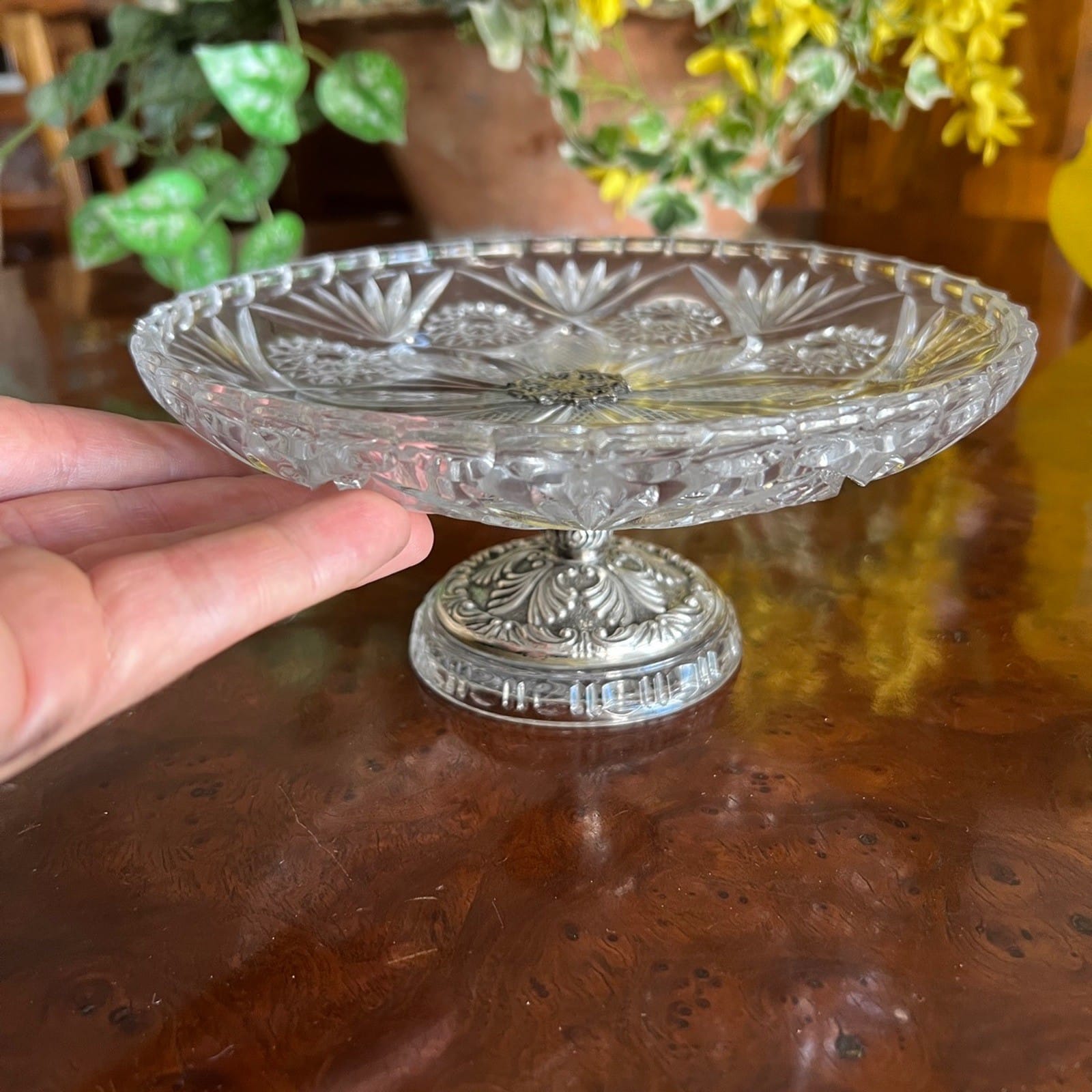 Antica Alzata porta bon bon dolci in argento 800 e vetro molato alzatina Categoria  Sheffield & Argento