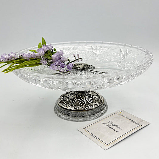 Antica Alzata porta bon bon dolci in argento 800 e vetro molato alzatina Categoria  Sheffield & Argento