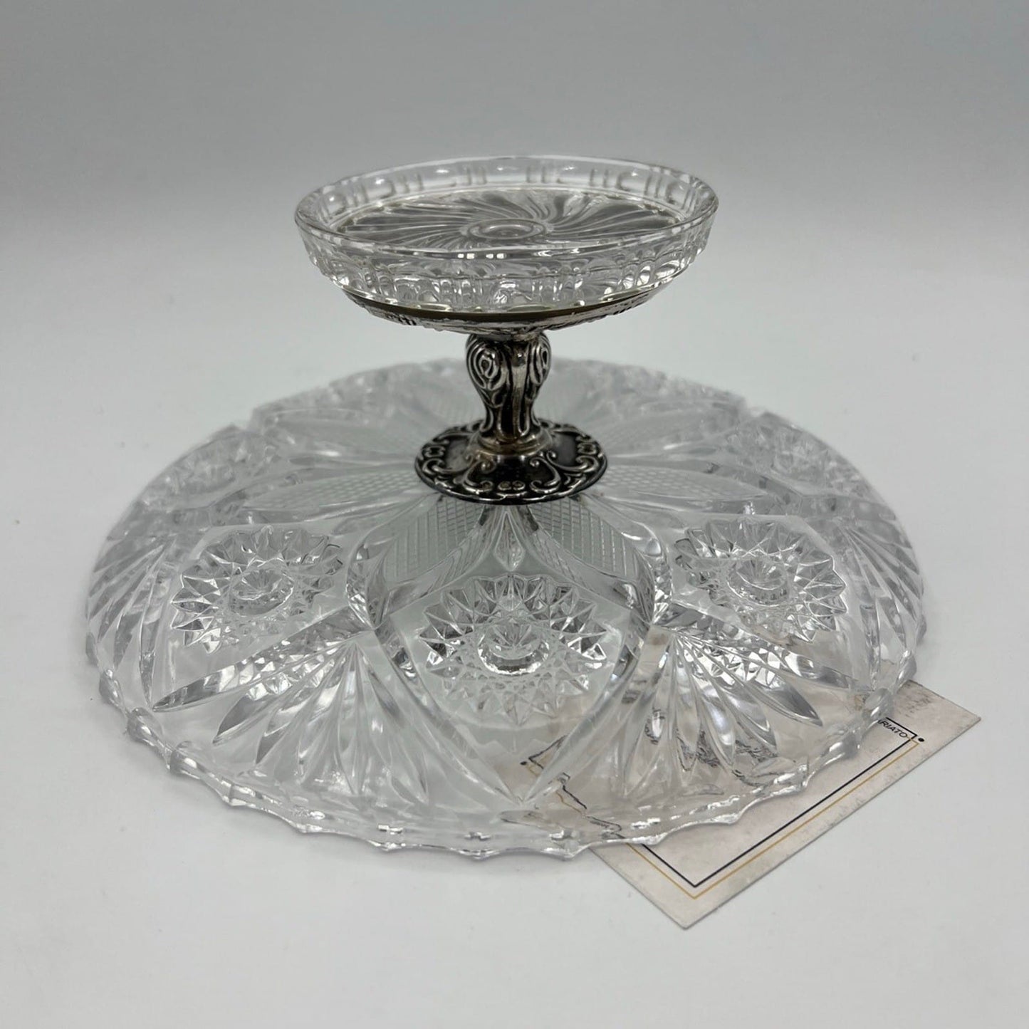 Antica Alzata porta bon bon dolci in argento 800 e vetro molato alzatina Categoria  Sheffield & Argento