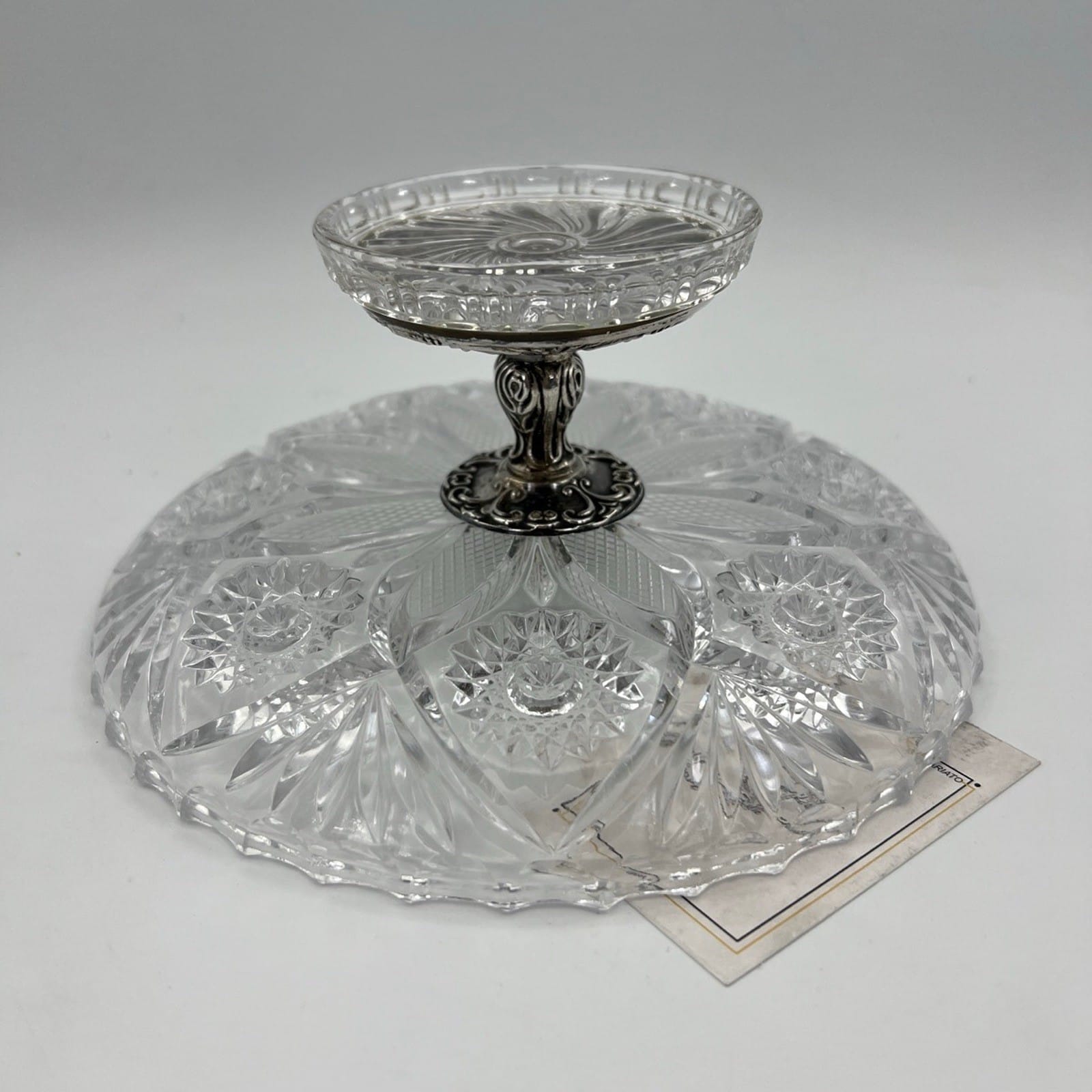 Antica Alzata porta bon bon dolci in argento 800 e vetro molato alzatina Categoria  Sheffield & Argento