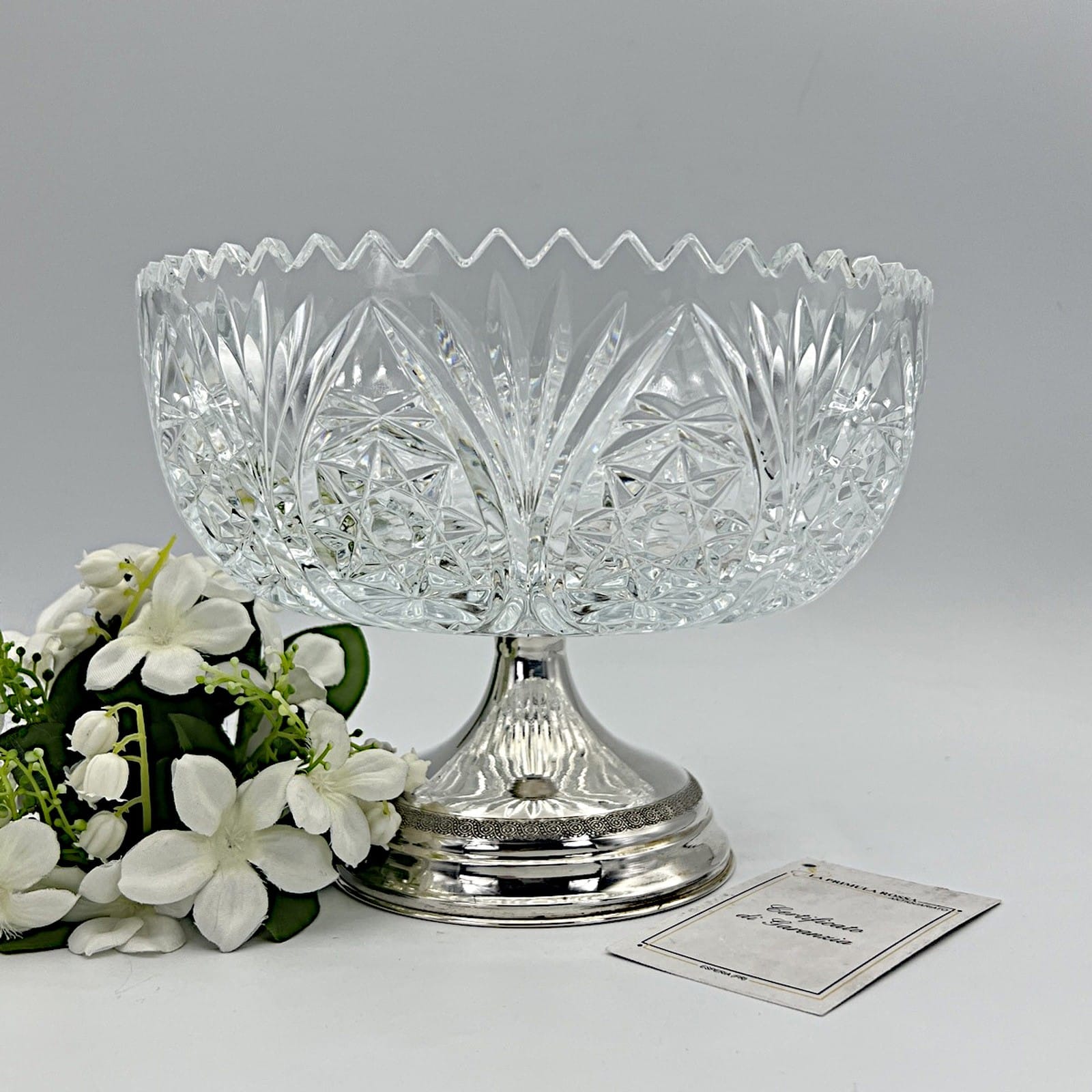 Antica Alzata porta frutta  in argento 800 e cristallo molato alzatina anni 50 Categoria  Sheffield & Argento