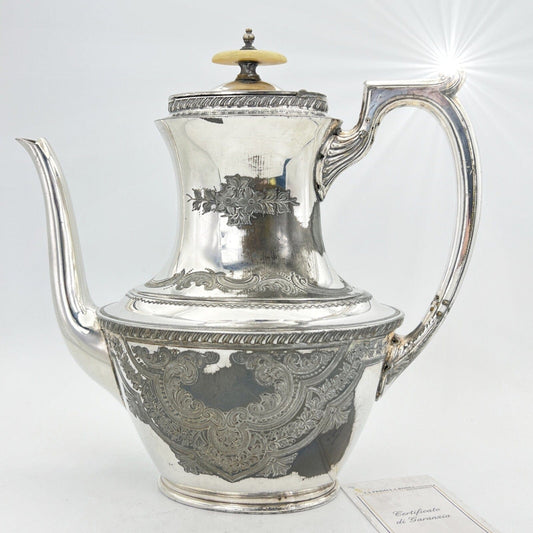 Antica Caffettiera Inglese in Argento Silver plated sheffield teiera 800 incisa Categoria  Sheffield & Argento