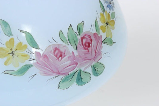 Antica Coppa in vetro opaline liberty vaso celeste centrotavola dipinto vintage Categoria  Vetri e Cristalli