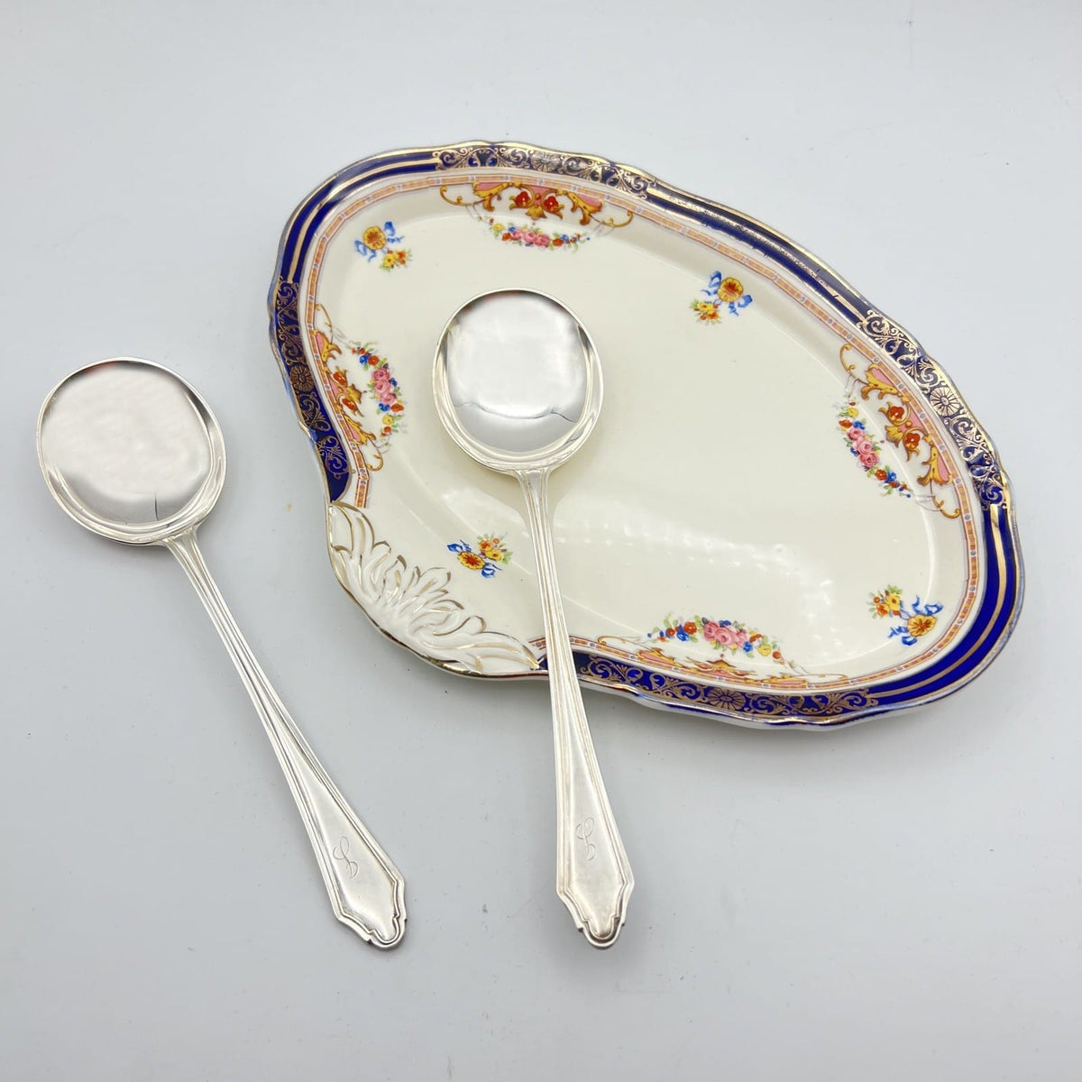 Antica Coppia di Posate in argento placcato Cucchiaio da portata d'epoca 1920 Categoria  Sheffield & Argento