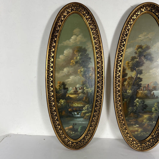 Antica Coppia di quadri Ovali dipinti a Olio su rame firmati in legno Oro Categoria  Quadri