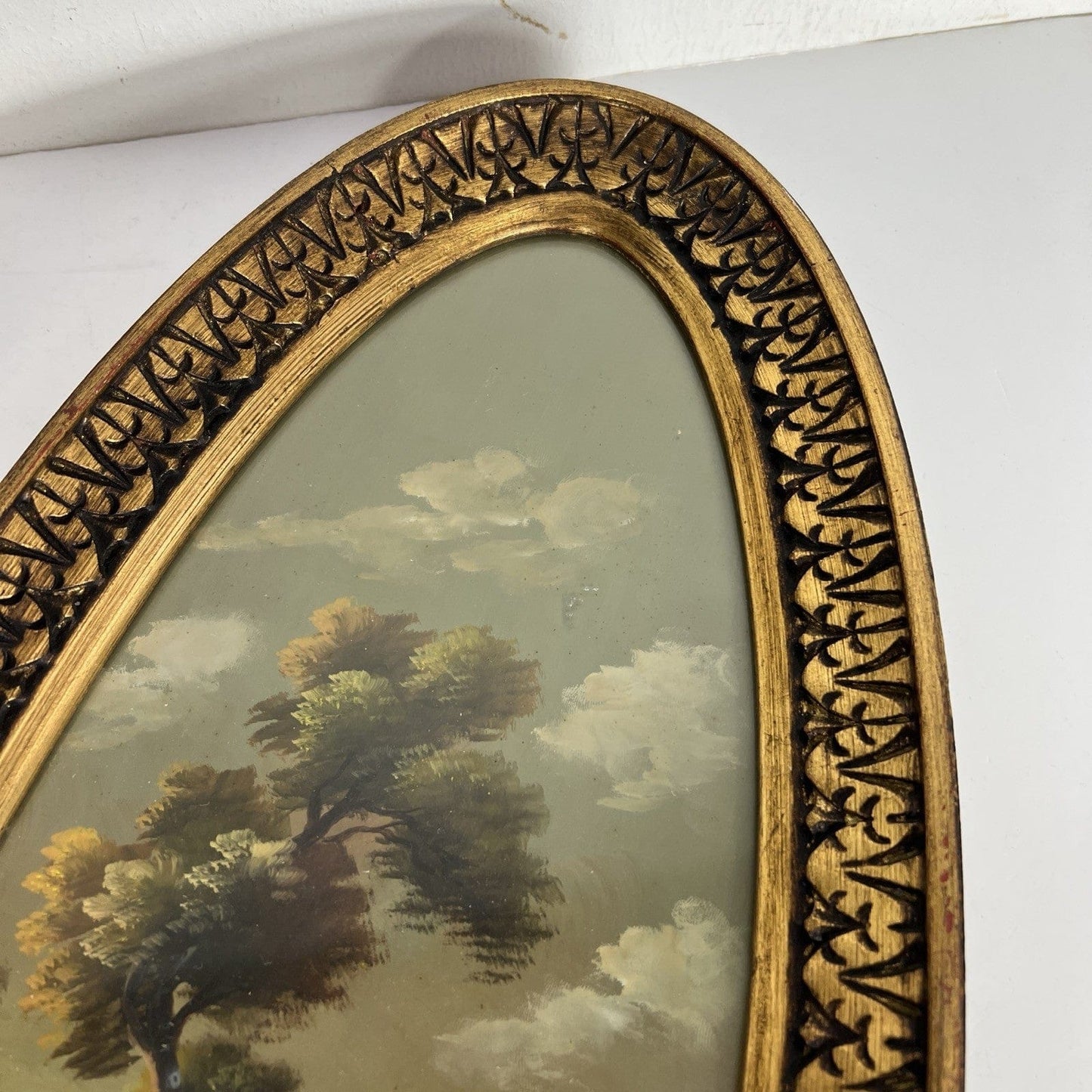 Antica Coppia di quadri Ovali dipinti a Olio su rame firmati in legno Oro Categoria  Quadri