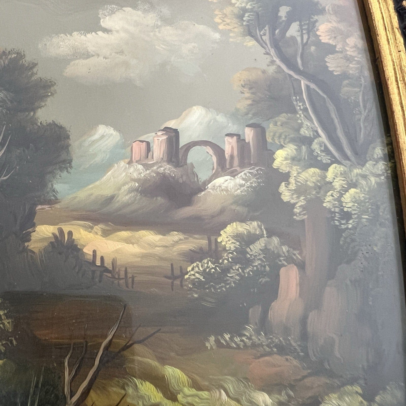 Antica Coppia di quadri Ovali dipinti a Olio su rame firmati in legno Oro Categoria  Quadri