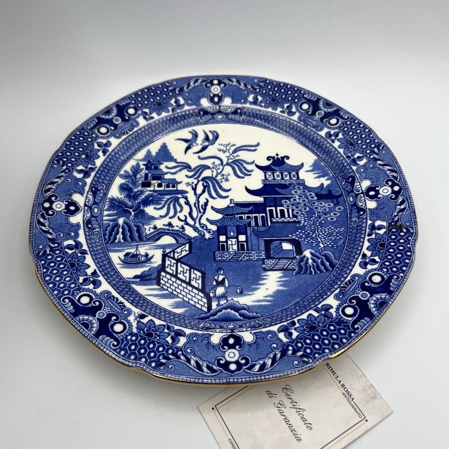Antica Coppia Piatti piani da portata in ceramica inglese bianco blu Old Willow Categoria  Piatti e Piattini