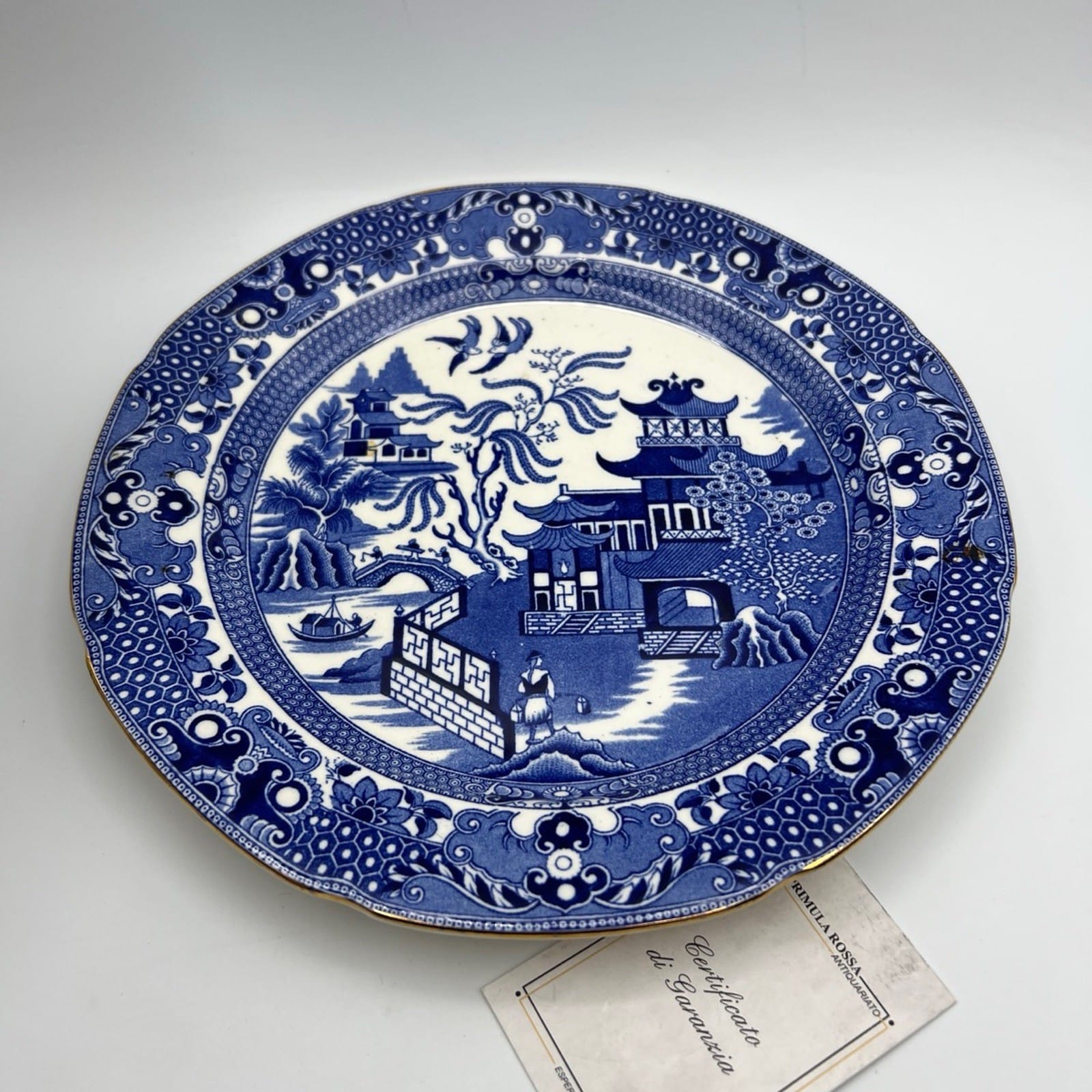 Antica Coppia Piatti piani da portata in ceramica inglese bianco blu Old Willow Categoria  Piatti e Piattini