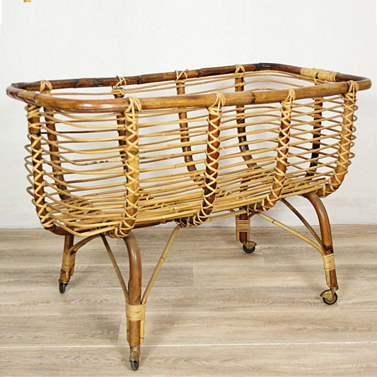 Antica Culla in vimini fioriera lettino bambu vintage anni 40 Portavaso Categoria  Arte e antiquariato:Arredamento d'antiquariato:Altro mobili antichi