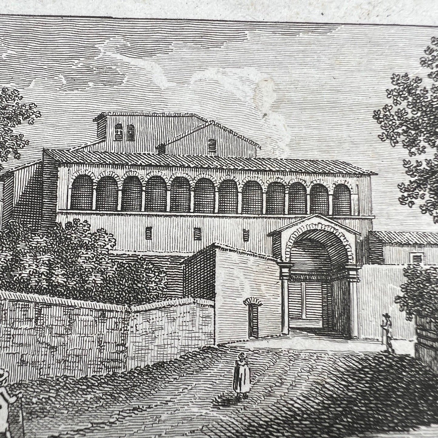 Antica Incisione acquaforte su Rame Veduta di Roma Basilica San Saba fine 700 Categoria  Stampe e Incisioni