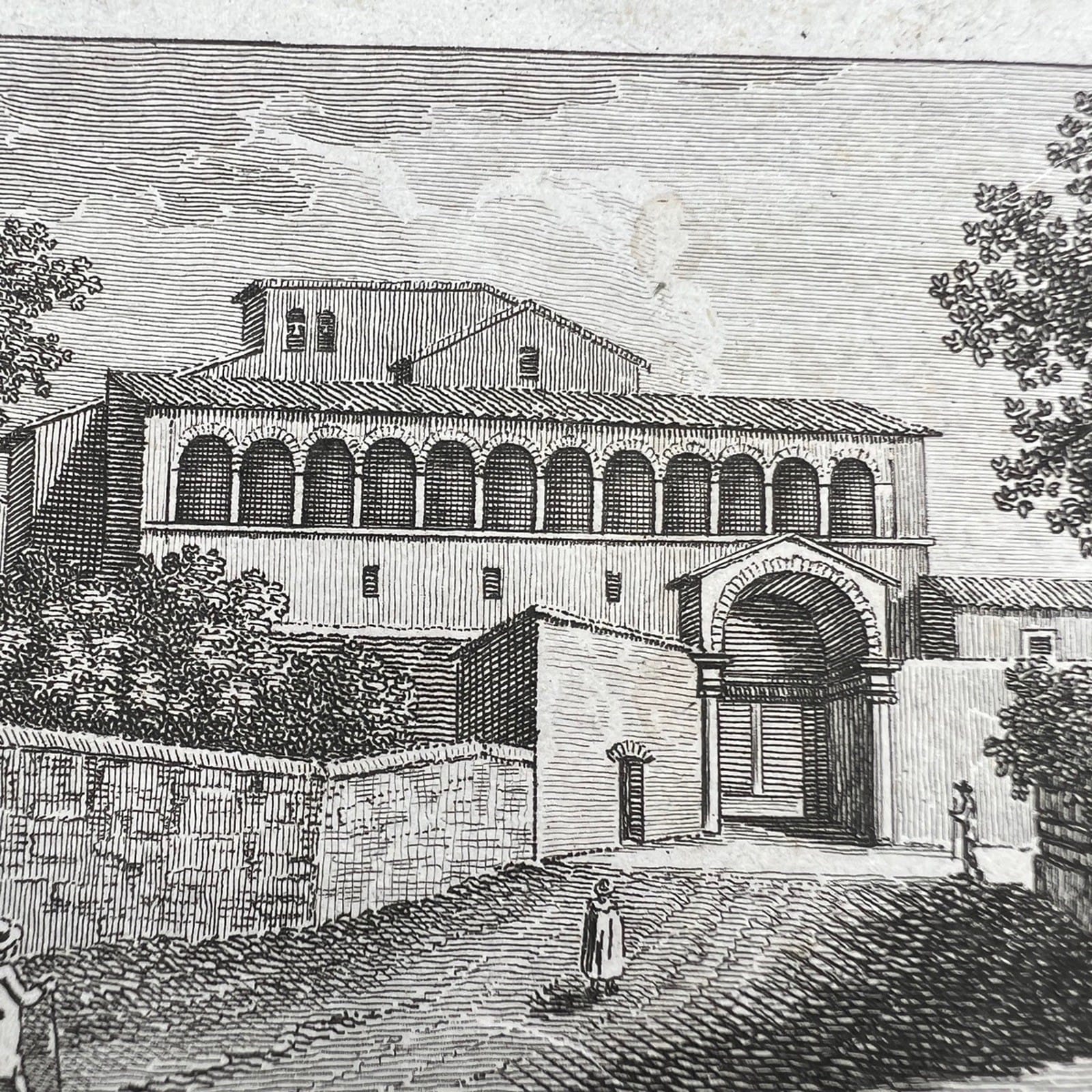 Antica Incisione acquaforte su Rame Veduta di Roma Basilica San Saba fine 700 Categoria  Stampe e Incisioni