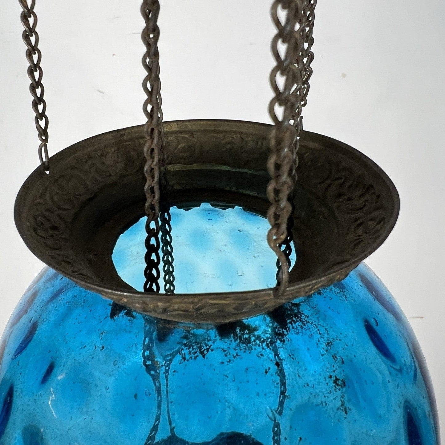 Antica Lanterna a sospesione Stile Liberty in vetro soffiato Blu Anni '30 ottone Categoria  Lampade Appliques