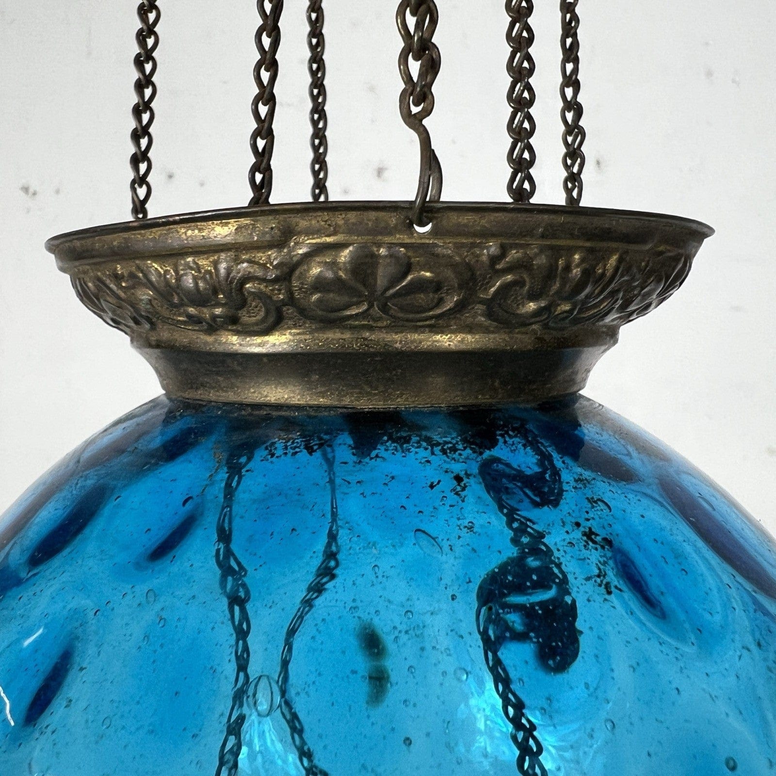 Antica Lanterna a sospesione Stile Liberty in vetro soffiato Blu Anni '30 ottone Categoria  Lampade Appliques