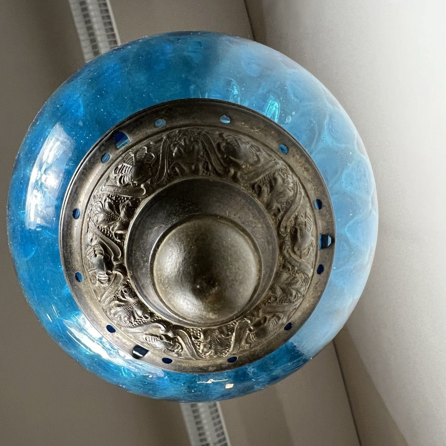 Antica Lanterna a sospesione Stile Liberty in vetro soffiato Blu Anni '30 ottone Categoria  Lampade Appliques