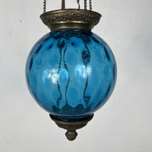 Antica Lanterna a sospesione Stile Liberty in vetro soffiato Blu Anni '30 ottone Categoria  Lampade Appliques