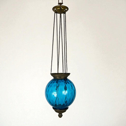 Antica Lanterna a sospesione Stile Liberty in vetro soffiato Blu Anni '30 ottone Categoria  Lampade Appliques