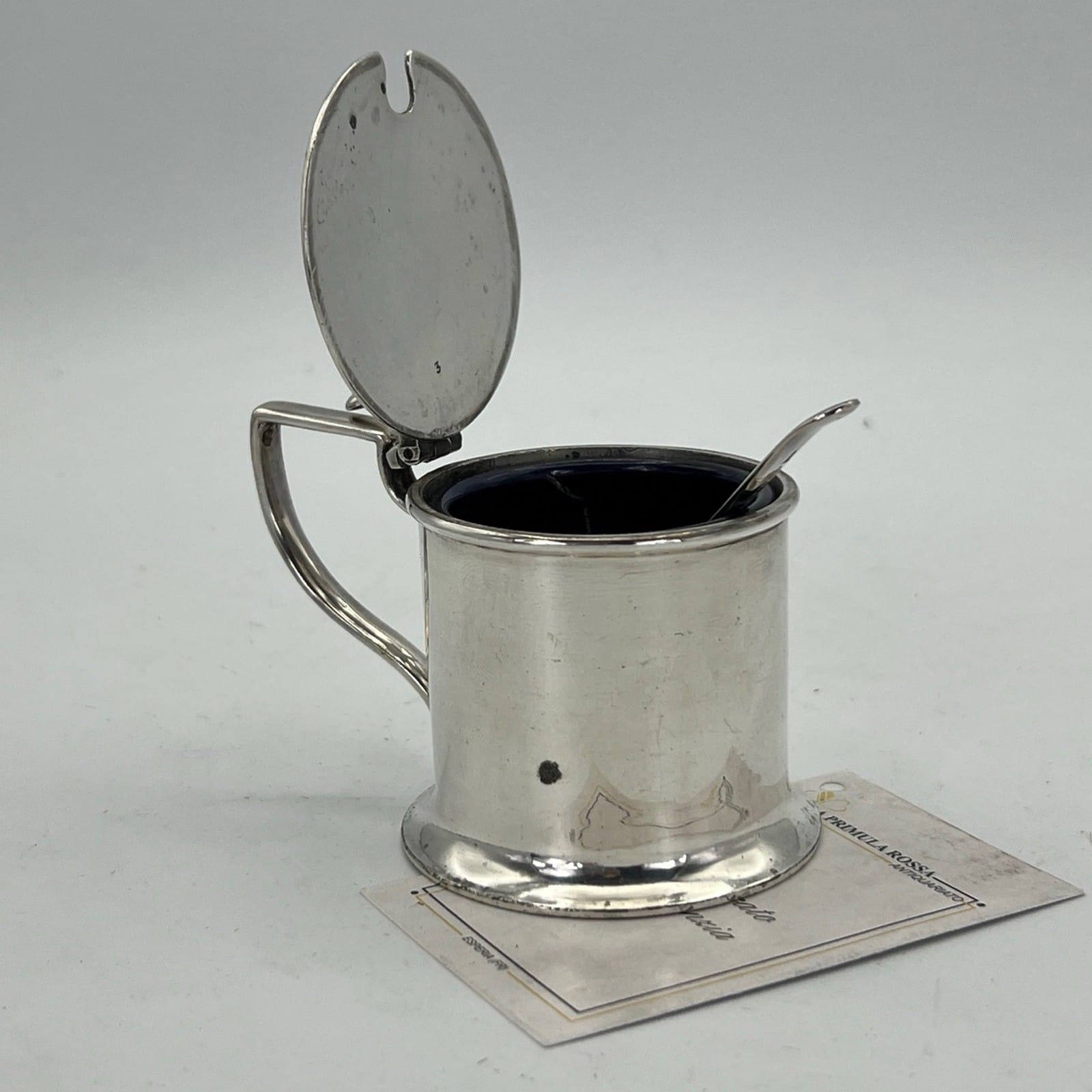 Antica mostardiera in Argento Silver Plated da tavola con cucchiaino epcoa 1920 Categoria  Sheffield & Argento