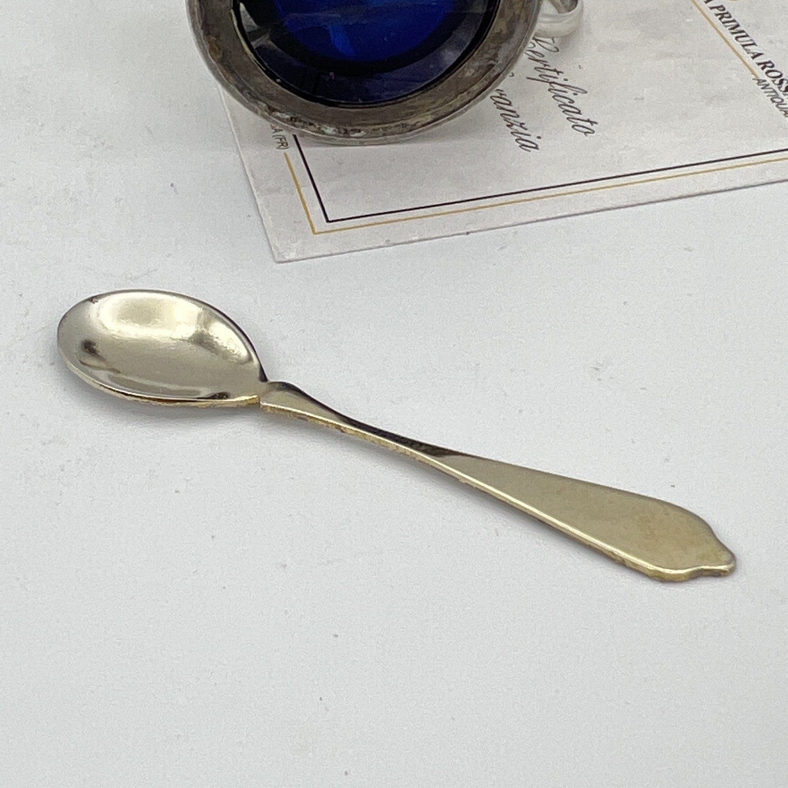 Antica mostardiera in Argento sterling silver 925 da tavola con cucchiaino 1897 Categoria  Sheffield & Argento