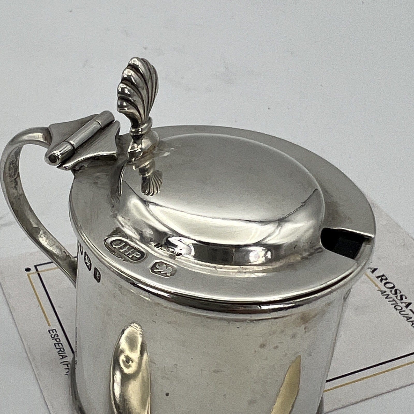 Antica mostardiera in Argento sterling silver 925 da tavola con cucchiaino 1897 Categoria  Sheffield & Argento