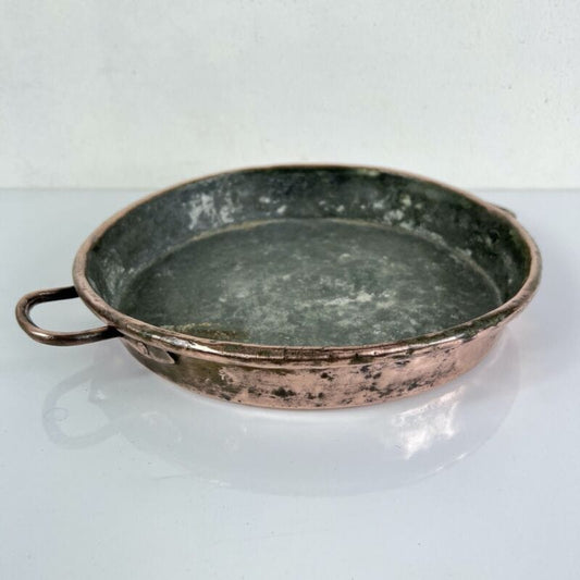 Antica Pentola in rame padella tegame teglia rotonda stagnata piatto casseruola Categoria  Ottone