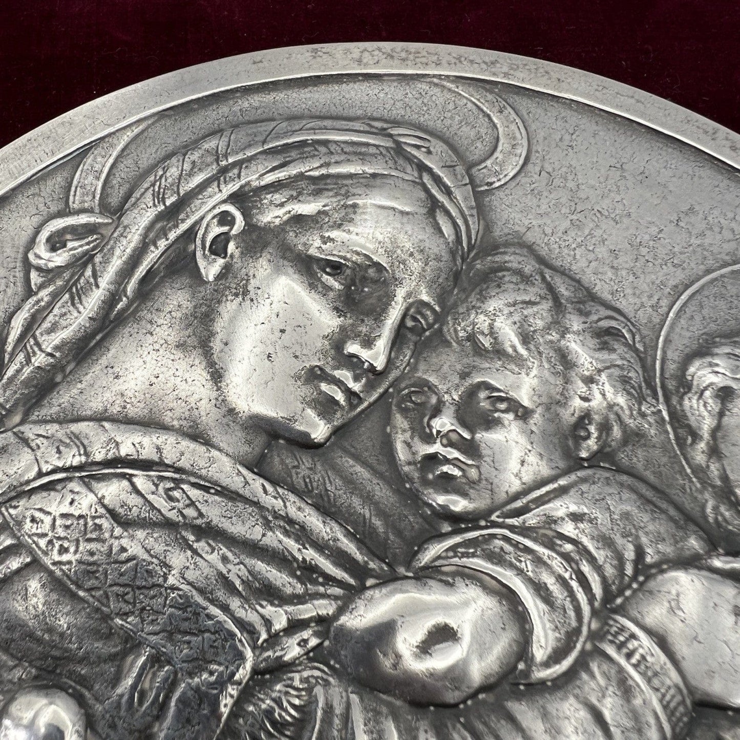 Antica Placca in Argento Massiccio 800 Madonna della Seggiola Capoletto Icona Categoria  Sheffield & Argento